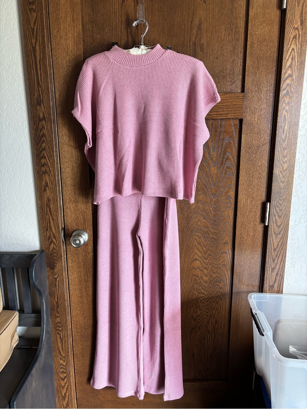 Zenana Sweater Boxy Top & Long Pants Set Ribbed Knit Wide-Leg Dusty Pink.  Small
